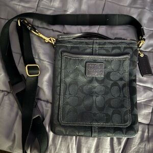 Coach Black Messenger Bag with Signature Monogram